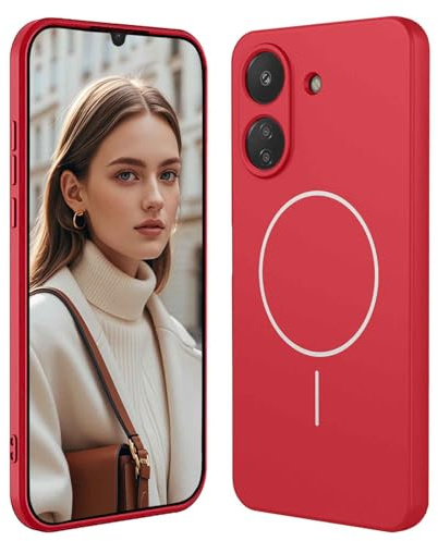 GOGME Funda De Silicona Líquida para Motorola Moto E13 con Carcasa Suave Y Shockproof Cover, Slim Case, Compatible con MagSafe - Rojo