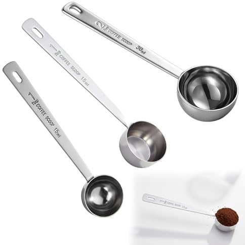 3 Kaffeelöffel Edelstahl, Kaffeelöffel Portionierer, Kaffeemesslöffel, Dosierlöffel für Kaffee, Scoop Löffel, 3 Größen (16,3 cm, 15,5 cm, 15,1 cm)
