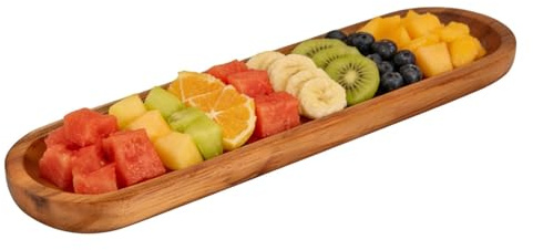 Plateau long en bois – Bol de service en noyer, plateau étroit 40 x 10 x 22 cm, présentoir de cuisine en bois naturel | Serveur de Sushi à élégant, pour la maison, la salle à manger, le salon, p