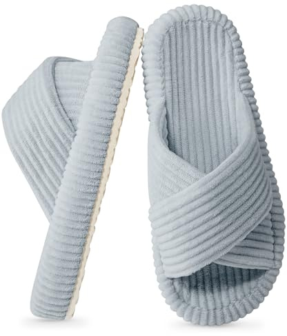 TOMEEK Chaussons Femme Base Molle Pantoufle Femme Confortable en Mousse à Mémoire de Forme Mules à Bout Ouvert avec Semelle Antidérapante Parfaites pour la Maison la Chambre Slippers,Gris,38-39