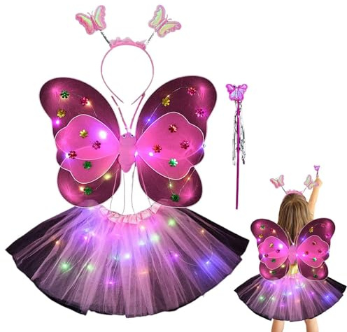 Feenprinzessin Kostüm für Mädchen mit Stirnband, LED Leuchtstab und Stirnband für Mädchen zum Ankleiden und Tanzen