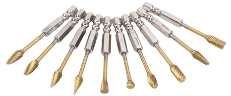 Bewinner 10PCS Burr Set, 1/4 Inch Shank Tungsten Steel Double Cut Burr Bits for Metal, Wood, Stone Grinding, Deburring, Carving with Storage Box