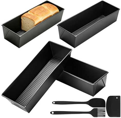 Yuaerbuo 4 PCS Bread Tins for Baking, 3Lb Loaf Tins Set with Silicone Scraper Brush Spatula 12 in Non-Stick Loaf Bread Baking Tin for Banana Breads, Meatloaf, Sandwich Loaves & More