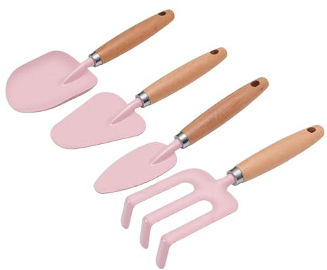 Yanmis Juego de Rastrillos de Mano con Palas de Jardín para Niños, 4 Piezas, Herramientas de Jardinería Seguras para Niños para Jugar en la Playa con, Juguete de Rastrillo de Pala con de Madera