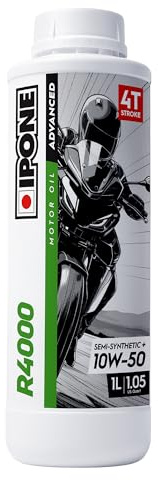 IPONE – Huile Moteur Moto 4 Temps 10W50 R4000 – Bidon 1 Litre - Semi-Synthétique+ - Gamme Advanced - Protection durable du moteur - Durée de vie de l'huile prolongée - Propreté du moteur garantie