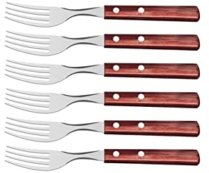 Tramontina Steakgabel Pizzagabel, Set, 6-teilig, Edelstahl, FSC, roter Holzgriff, 20, Tramontina_29899/156
