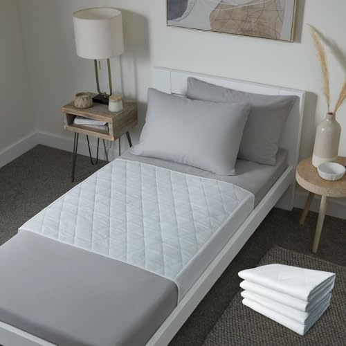 GuardedSleep Almohadilla de Cama Impermeable con Pliegues (2 Pack) | Sábana Lavable de Premium de Adultos o Niños con Incontinencia | Colchoneta Reutilizable para Colchón Individual | Blanco Discreto
