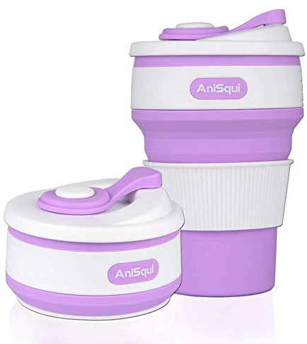 AniSqui Taza de café plegable de silicona con tapas (350ml, a prueba de fugas, sin BPA, reutilizable, taza de café, taza de café portátil | Taza de café portátil sin BPA, tazas plegables plegables que se adaptan a tu bolsillo