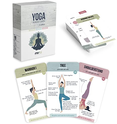 merka Yoga Pose Flashcards Ihr ultimatives Yoga-Zubehör für Anfänger und Meister, ein Kartenspiel mit 50 Yogakarten für Männer, Frauen und Kinder; Leitfaden zu den grundlegenden Haltungen und Abläufen