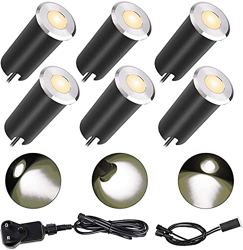 YZGWZLD Terrassen Einbaustrahler Terrassenbeleuchtung 6er Set LED Bodeneinbaustrahler warmweiß 42mm IP67 wasserdicht für außen innen Garten Holzbrücke Pool Holzdeck inkl. 12V mini Einbauspots