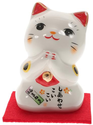 SOIMISS Japanese Lucky Cat Figurine Chinese Feng Shui Fortune Waving Cat Statue Maneki Neko Ornament Prosperity Wealth Collectible Sculpture for Zen Garden Home Decor