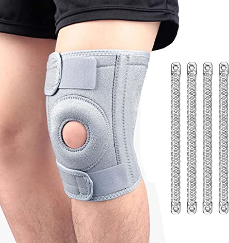 Rodillera Menisco Ligamento Deportiva Hombre y Mujer Ajustable Protector de Rótula Abierta Rotuliana Antideslizante Neopreno Compresión Estabilizadora para Correr Crossfit (D:Grey)