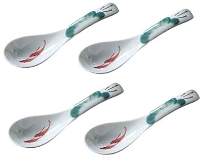Juego de Cucharas de Sopa de Cerámica - Porcelana Esmaltada Estilo Chino, Set de 4 para Vajilla Asiática (Verde Oscuro)