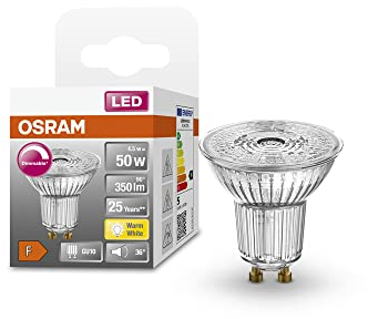 OSRAM Superstar Reflektorlampe für GU10-Sockel, klares Glas ,Warmweiß (2700K), 230 Lumen, Ersatz für herkömmliche 35W-Leuchtmittel, dimmbar, 6-er Pack