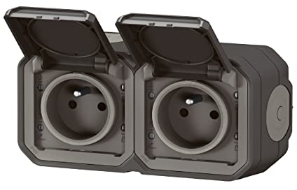 Legrand Steckdose doppelt, vorverdrahtet, 2 x 2P + T, 16 A, 250 V, wasserdicht, Plexo, Anthrazit IP55 IK08