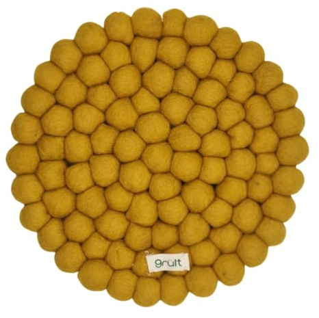 Grült Home Topfuntersetzer - Filz untersetzer für Tassen, Töpfe, Pfannen und Tassen handgefilzt in Nepal (Gelb, Circle 20 cm)