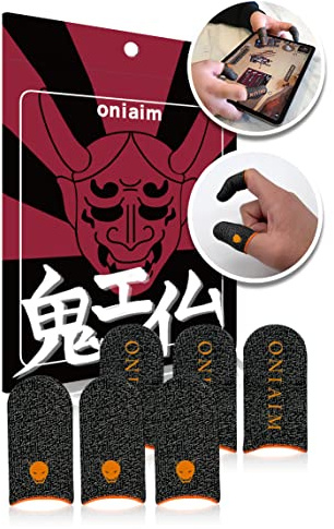 鬼エイム OniAim Gaming Finger Sleeves High Sensitivity Silver Fiber Mobile Game Thumb Covers for FPS, Sound Games, PUBG Anti-Sweat 6-Pack DemonSleeves (Orange)