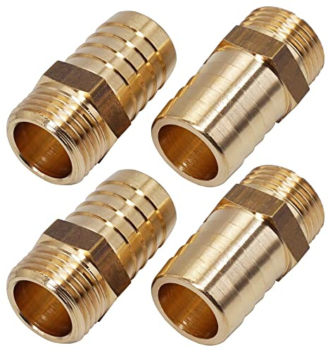 SKIR'CO (4 pz) Maschio Filo Barb Raccordo Ottone 1/2 x 20 mm, Adattatore Tubo Spinato Flessibile, Connettore Coda Tubo Flessibile, Filettatura BSP