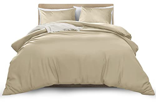 MOONLIGHT20015 Double Duvet Cover Beige Solid Soft Double Bedding Duvet Cover Set with 2 Matching Pillowcases