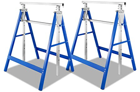Sonnewelt Juego de 2 caballetes de trabajo de color azul, 7 alturas ajustables, 80 - 130 cm, estable hasta 200 kg, con un dispositivo antideslizante,2x