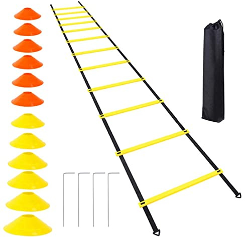 6 Fussball Trainingszubehör Kinder Koordinationsleiter Trainingsleiter, Koordinationsleitern Mit 12 Hütchen 1 Tragetasche, 4 Hering Fußball Trainingsset Equipment Zubehör Mit Tragetasche Für Basketb