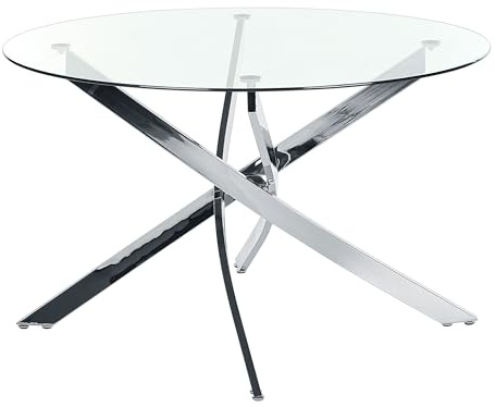Tavolo da pranzo rotondo piano in vetro temperato gambe in argento ⌀ 120