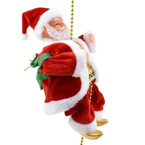 Frilla Kletternder Weihnachtsmann am Seil Deko - Plüsch Puppe mit Weihnachtsmusik - Indoor Weihnachtsdekorationen mit AAA Batterien (Nicht enthalten) | SANTACLIMB