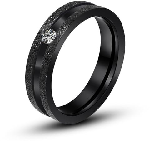 Mesnt Ringe Herren Vintage, Herren Damen Ring aus Edelstahl 5MM Matte Ring mit Rille und kubischen Zirkonias, Schwarz, Größe 45 (14.3)