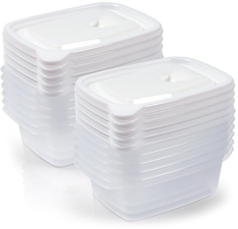 Gucass 10 Stk 400ml Tiefkühldosenset, Gefrierbehälter 0,4l Rechteck 14.5x10x5cm, Kunststoff Meal Prep Boxen Frischhaltedosen mit Deckel, Gefrierdosen Set BPA-Frei, Essensbox Mikrowellengeeignet, Weiß