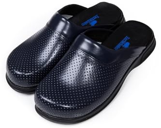 Terlik Sabo Classic ST046 Zuecos de Cuero Mules Zapatillas Zapatos Sabot, Hombre, Azul Marino, EU 46