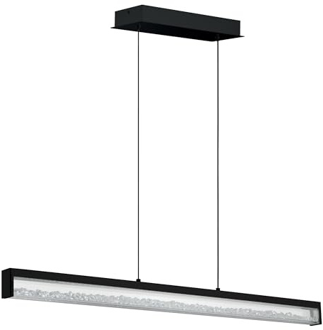 EGLO LED Pendellampe Cardito 1, rechteckige Pendelleuchte | Hängeleuchte aus Metall in Schwarz mit klaren Glas-Kristallen, touch dimmbar, Weißtöne einstellbar
