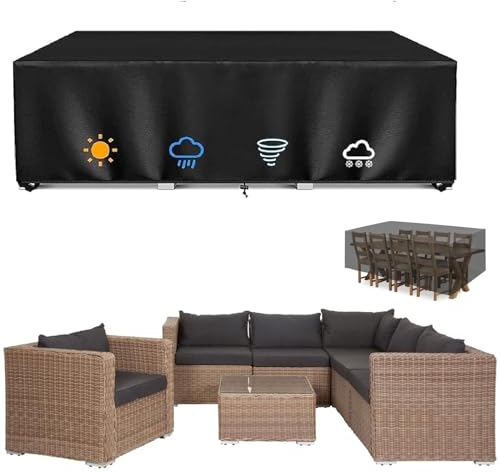 Abdeckung Gartentisch Wasserdicht 280x250x70cm Palettenmöbel Abdeckung Gartenstuhl Abdeckung Wasserdicht Abdeckplane Gartenmöbel Anti-Uv Multi Größe Schwarz Robust Schutzhülle Für Gartenmöbel
