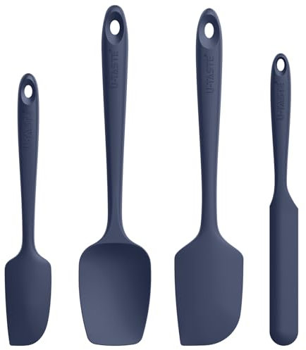 U-Taste Silicone Spatula Set of 4: 250 ℃ Heat-Resistant Flexible Food Grade Bowl Scraper, Seamless Rubber Kitchen Cooking Mixing Baking Scraping for Nonstick Cookware(Midnight Blue)