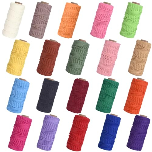 JUBORUI Makramee Garn 2mm X 30m, 20 Stück Baumwolle Makramee, Aumwollgarn Baumwollseil Für DIY Handwerk Basteln Stricken Boho Deko Wandbehang Dekoration, Makramee-Garn Grün, Makramee Set.