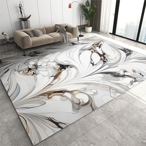 Einfacher WeißEr Marmorteppich, Eleganter Teppich Mit UnregelmäßIg FließEndem, Bequemer Kurzflor-Teppich, geeignet für Wohnzimmer, Besprechungszimmer, Balkon, Nachttisch-150x240cm