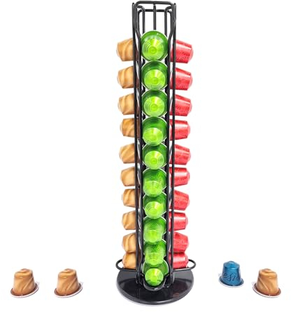 Lectorias Porta Capsule Caffe, Porta Cialde per 40 Capsule, Portacapsule in Metallo per Macchine di Caffè, Porta Caffè per Nespresso, con Base Girevole di 360°, Robusto, Durevole e Facile da Pulire