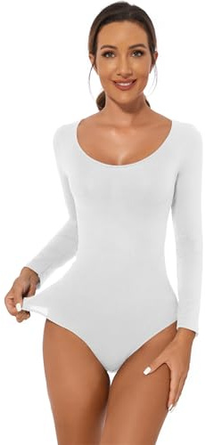 Becotal Shaper Shapewear för kvinnor, starkt formande magkontroll, långärmad undertröja, rund hals, bodysuit, topp, sömlös baströja, Vit, XL