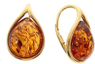 Bernstein Ohrringe von Artisana-Schmuck, elegante, moderne Ohrringe aus Bernstein und 925/000 Sterling Silber vergoldet
