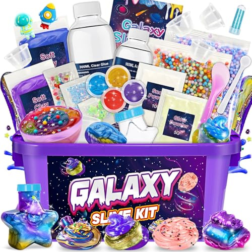 iKidiki Schleim Selber Machen Set, Geschenk Mädchen 6 7 8 9 10 11 12 Jahre Galaxy Slime Set Junge 6-12 Jahre Geschenkideen Schleim Kinder Spielzeug ab 6-12 Jahre Jungen Geburtstagsgeschenk für Mädchen