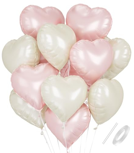 Herz Folienballons Beige Rosa, 18 Zoll Herzluftballons Hochzeit, Herz Luftballon Helium, Herzballons Rosa Beige, Herzform Folienluftballon für Hochzeit Geburtstag Verlobung Valentinstag