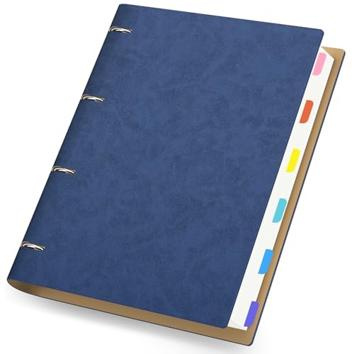 Yarotm Ring Binder Notizbuch A4 Liniert - 100g/m² Papier Ringblock 21.5x28cm - Tagebuch Lined Notebook Refillable - PU Leder Notizblock Nachfüllbar A4-150 Blatt Dunkelblau Ring Block