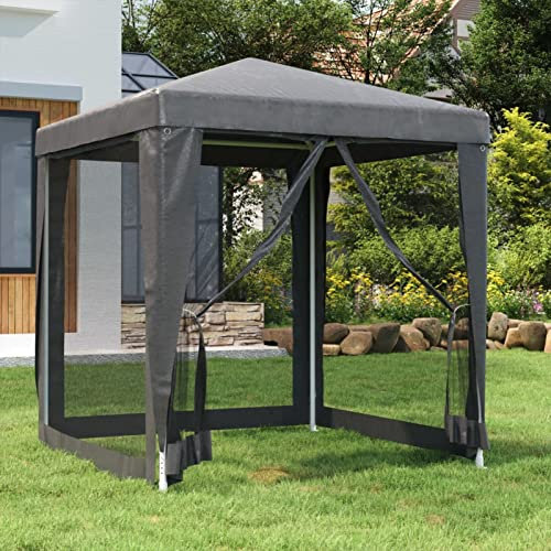 Homgoday Tenda da festa con 4 pareti laterali in rete antracite, 2 x 2 m, gazebo per esterni, gazebo per campeggio, feste, barbecue