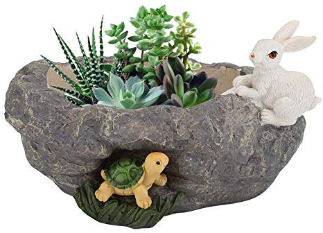Aramox Modelo de Piedras de Imitación, Maceta de Resina, Macetero Suculento, Bonsái, Decoración de Escritorio para Jardín, Oficina y Hogar