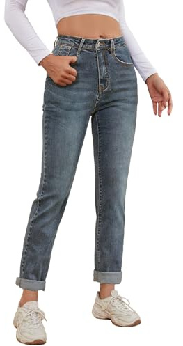 Alaster Queen Classic Comfortable Jeans Women Mid Waist Simple Boyfriend Jeans Medium Blue XXL
