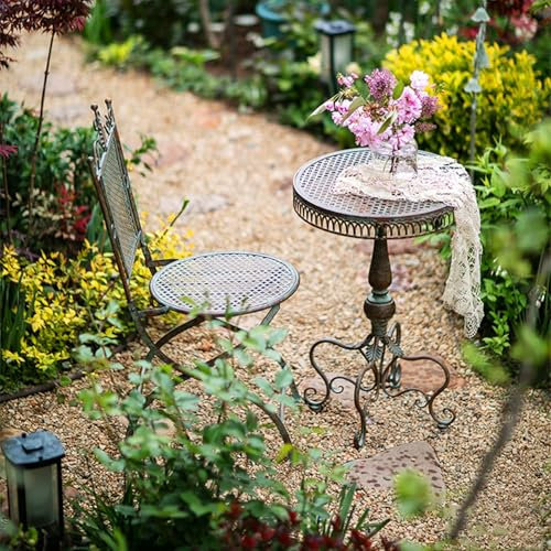 WOTZOV Beistelltische für den Außenbereich für kleine Räume, Terrassen-Beistelltisch mit Gartenstuhl, wetterbeständiger, runder Bistrotisch aus Metall, Beistelltisch für Te