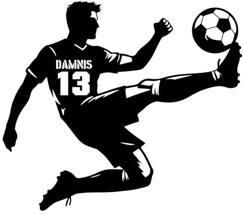 Personalisiert Wandtattoo Fussball mit Name und Nummer,Fußballspieler Wandaufkleber Wandsticker für Kinderzimmer Wohnzimmer Schlafzimmer Wanddeko,Geschenk für Kinder Junge Teenager Männer