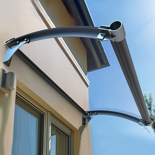 Vordach Haustür Überdachung,Pultbogenvordach aus Aluminium und Polycarbonat,Uv-Schutz vor Regen Und Schnee Vordach für Eingangstür,5 Farben Erhältlich Türvordach (55x100cm/22x39,Clear)