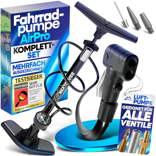 NEXTCOVER® Fahrradpumpe Alle Ventile mit [Airflow-Technologie] I Pumpe für Autoventil, Presta Ventil & Dunlopventil I Standluftpumpe Fahrrad mit Manometer I Luftpumpe Fahrrad [AirPro]
