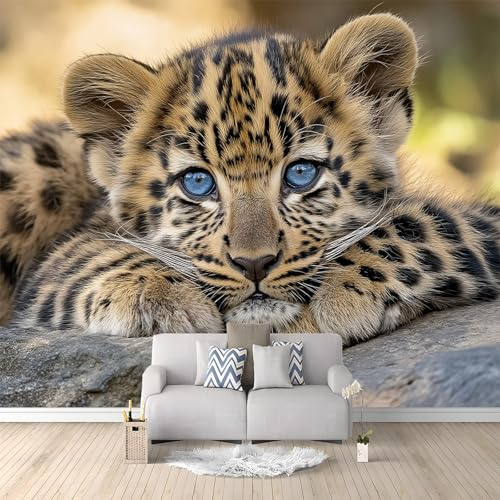 Générique Papier Peint Panoramique Guépard Animal 350x256 cm Papier Peint Photo Mural Intissé, Poster Tapisserie Mural Personnalisé 3D Pour Salon Chambre Décoration Murale