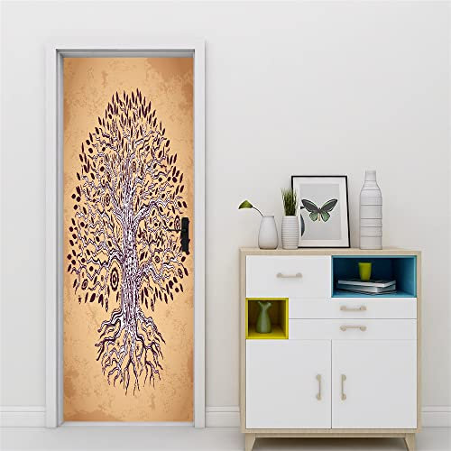 3D Türtapete Türaufkleber Selbstklebend 80x200 Türfolie Poster Fototapete Türbilder Türtattoos Wasserdichte Tür Stickers für Kinderzimmer Wohnzimmer Badezimmer Baum